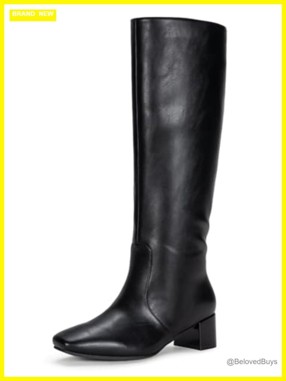 Knee High Square Toe Block Heel Boots Faux Leather Side Zip Women's Riding Boots